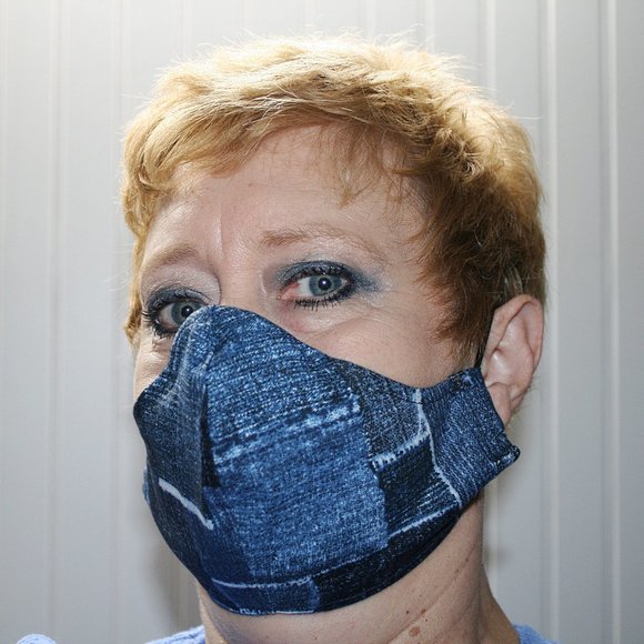 Hand Crafted Accessories - HANDMADE Cloth Denim Patchwork Face Mask Shield